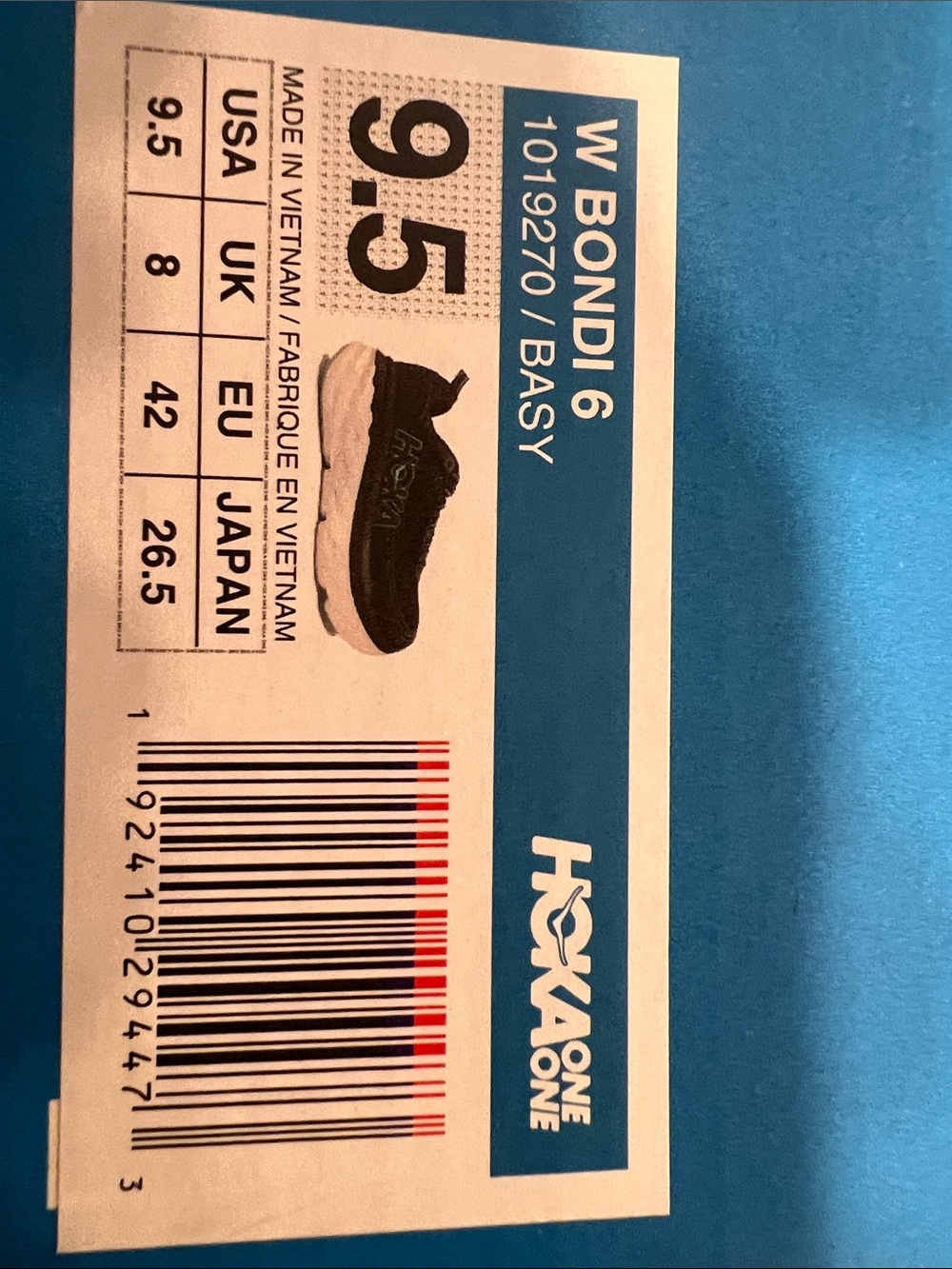 Hoka Bondi 6 Black/Aqua Sky Athletic Shoe Sz 9.5 NIB - Picture 3 of 3